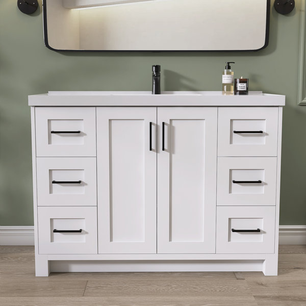 Mercer41 48 Inch Solid Wood Freestanding Modern Bathroom Vanity Cabinet ...